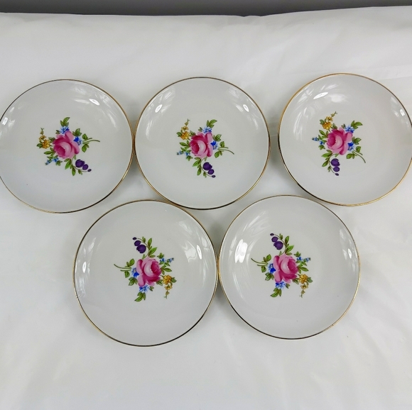 - JLMeneau 5 porcelain saucers Floral design (Z14) - Picture 1 of 8